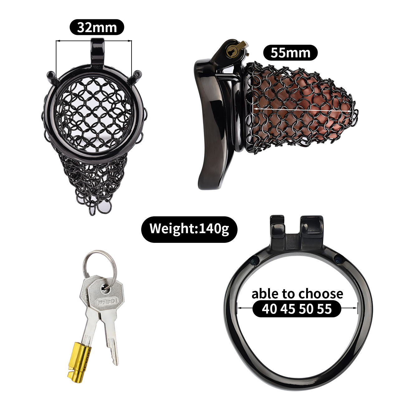 Metal Mesh Male Chastity Device – Lightweight Steel Chastity Cage with Lock (Short / Medium / Long)